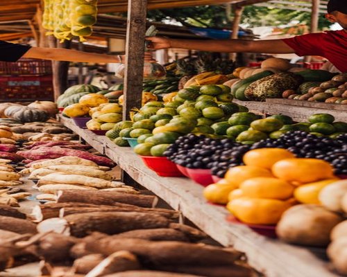 Local farmers market with fresh produce, vegetables and fruits